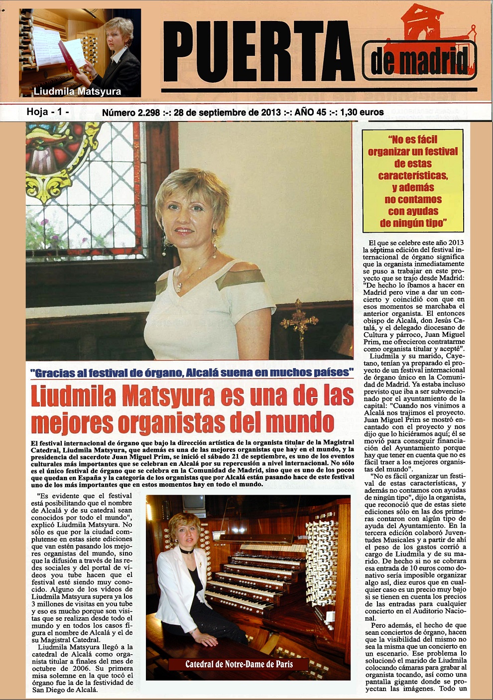 Liudmila Matsyura concert organist - news press